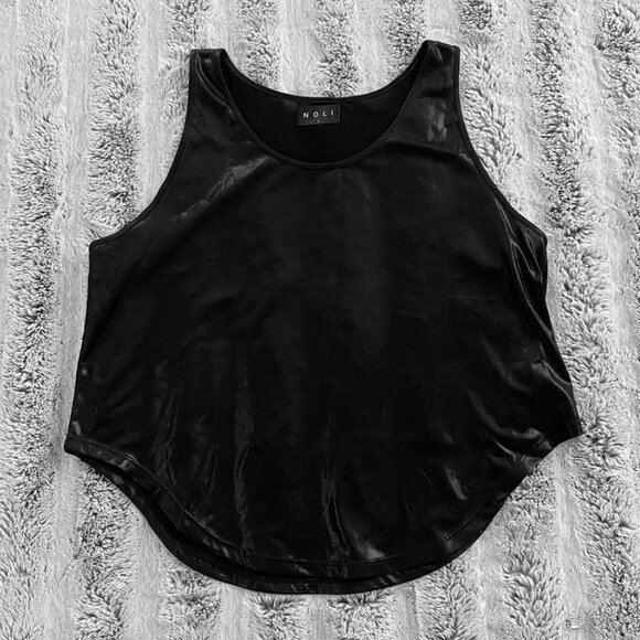 Black Dark Glossy Shine Active Sporty Flowy Tank Top + Spandex Biker Shorts - Picture 3 of 6